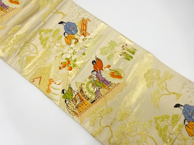 時代人物に舟模様織り出し　袋帯